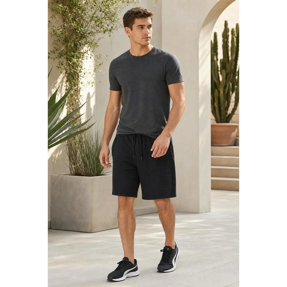 Puma Shorts Men's XL Black Fleece Sweat Athletic Lounge Embossed Logo